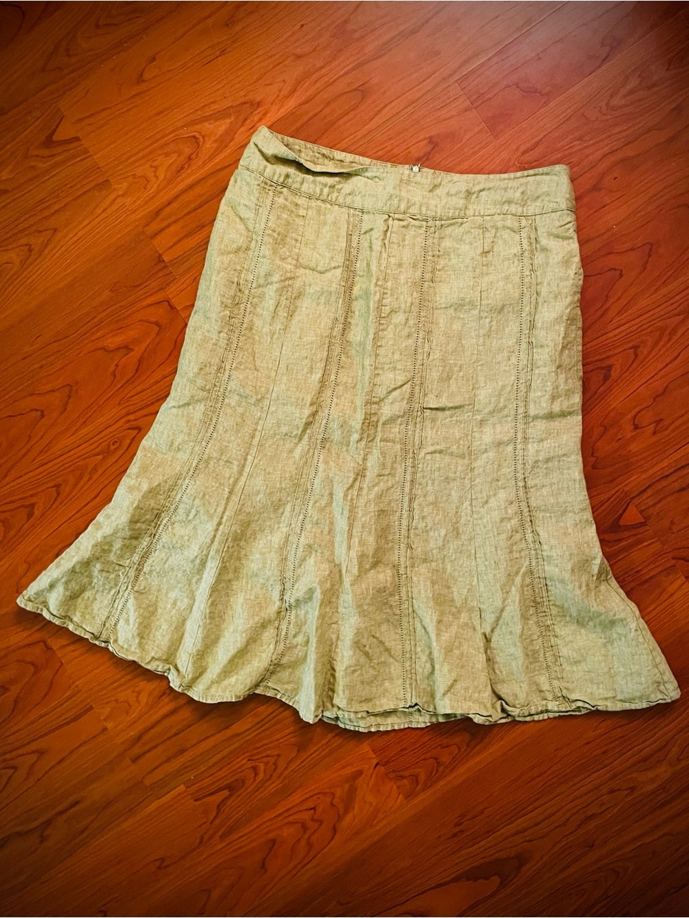 TU European 100% Linen Midi Skirt Celery Green Sustainable Coastal Lined UK 16